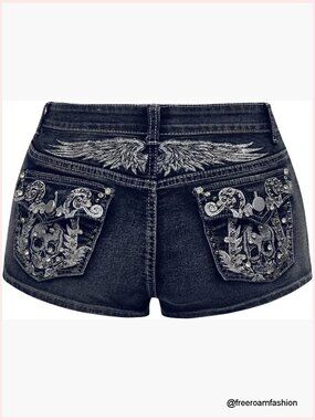 Y2k Rhinestone Denim Shorts Punk Low Rise Skinny Mini Jean Shorts Rave Festival